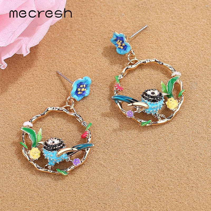 Mecresh Multicolor Branch Garland Flower Bird Drop Earrings for Women Girls Cute Hanging Dangle Fashion Jewelry EH1474 | Украшения и