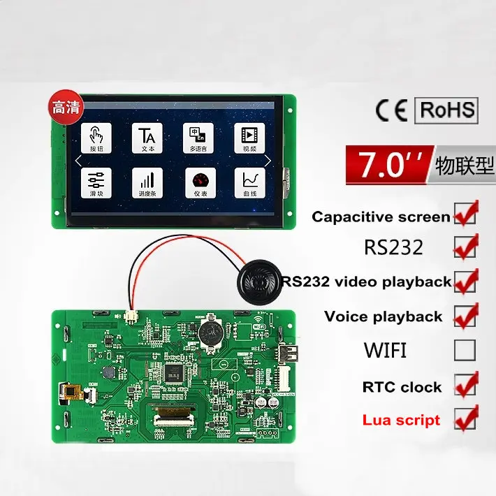 7 дюймовый серийный экран IoT емкостный сенсорный 1024*600 конфигурация/видео/скрипт