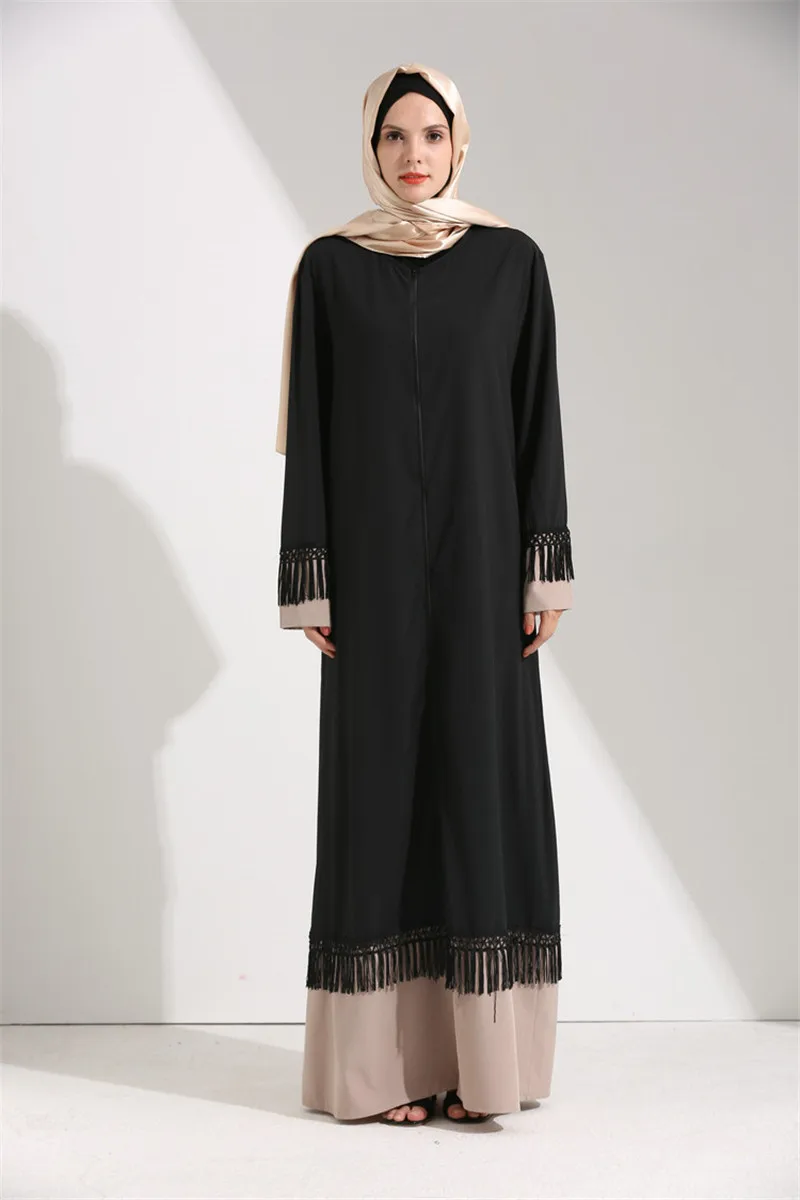 Черное женское болеро с кисточками Abaya в Дубае мусульманское пальто длинная