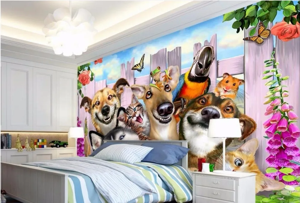 3d обои для комнаты фотообои на заказ мультяшный сад группа собак украшение