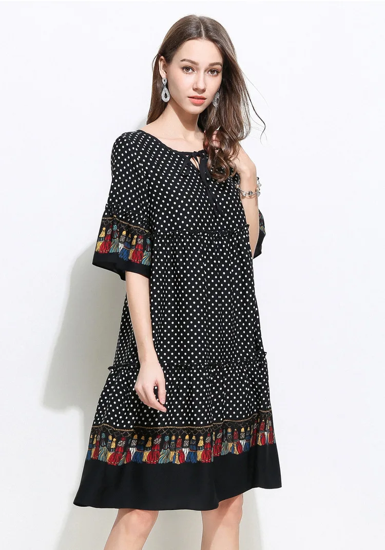 New2019 летнее милое расклешенное платье свободного покроя в горошек элегантное