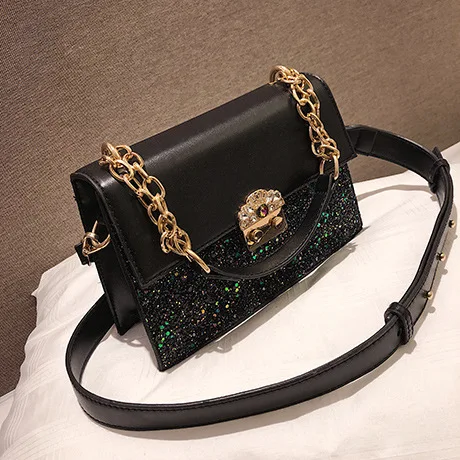 Sequin black Роскошная сумка с блестками, сумка-тоут, модная новинка, качественная женская дизайнерская сумка из искусственной кожи, сумка-мессенджер с цепочкой - Цвет: Sequin black