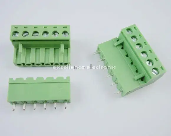 10 pcs 5.08mm Angle 6way/pin Screw Terminal Block Connector Pluggable Green
