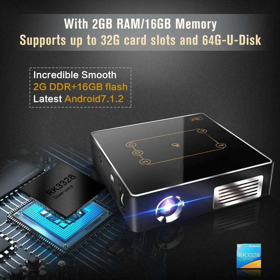 Карманный мини проектор Salange C9 Plus с сенсорной панелью Android 7 1 Wi Fi Bluetooth батарея 8000