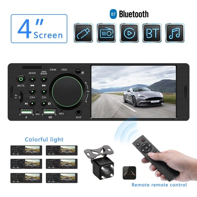 Автомобильный аудио автомобильный Радио 1 din Поддержка камеры заднего вида Bluetooth