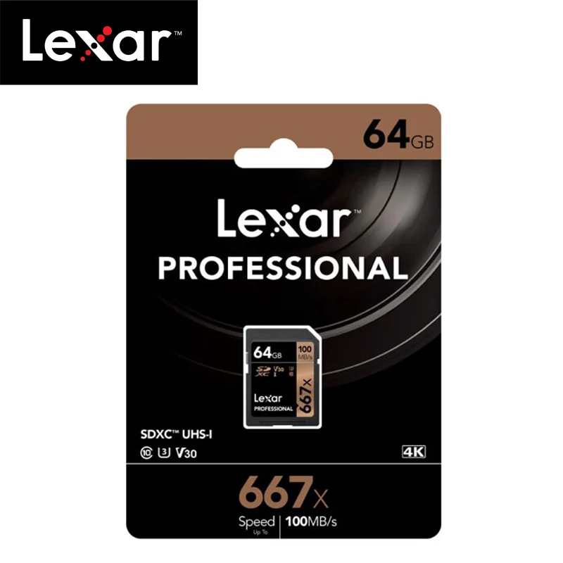 Оригинальный Lexar 667x до 100 МБ/с. флэш-карта памяти SD 64 Гб 128 V30 UHS-I U3 высокоскоростная