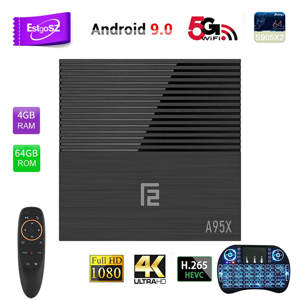 Умная ТВ приставка EstgoSZ A95X F2 ОС Android 9 0 4 Гб DDR3 32 ГБ 64 USB2.0 & 3 HDMI 2 1 мощный процессор S905X2