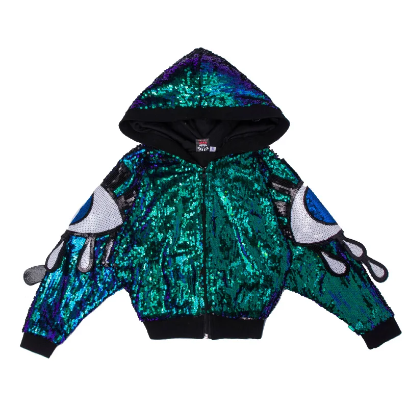 

2018 New Street Dance Sequins Kids Hip Hop Dance Costumes For Competition Stage Ballroom Children Boys Girls Jazz Clothes Wear