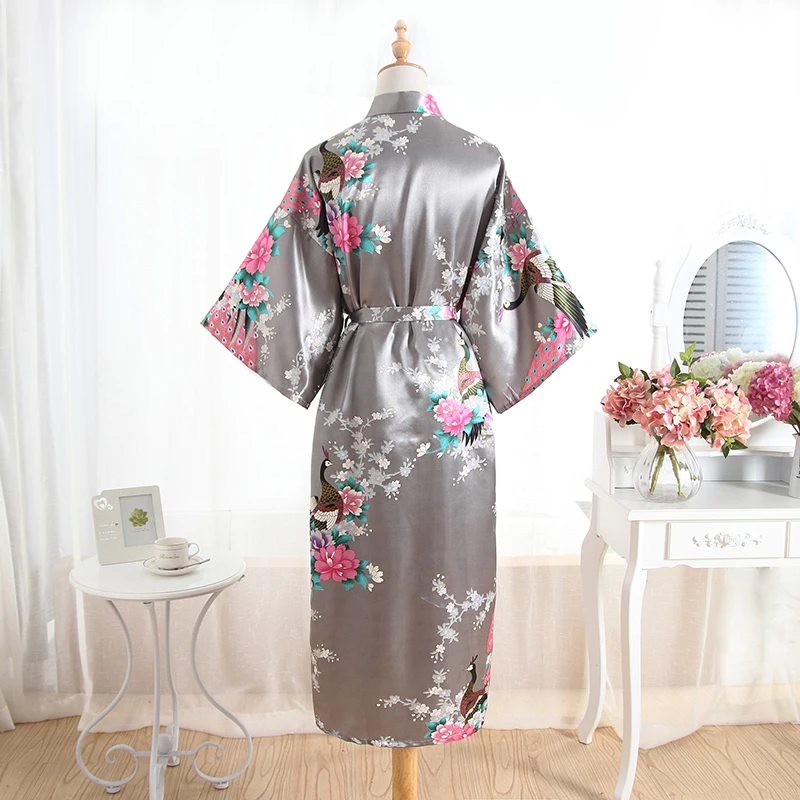 Элегантное повседневное горячее цветочное атласное кимоно для сна длинное