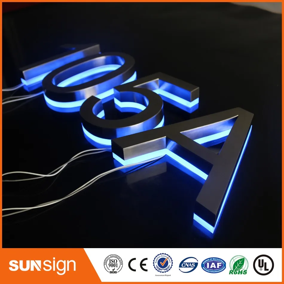 H25cm Custom stainless steel LED lighted backlit house numbers for hotels