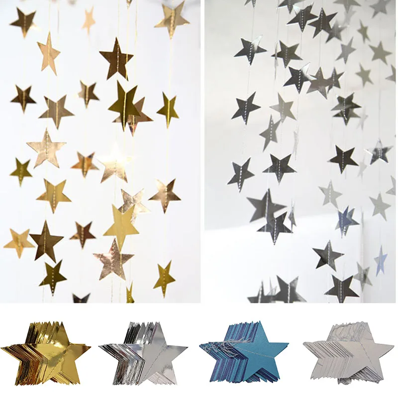 

4M 7/10CM Shining Star Paper Drop Garland Banner Gold Silver Bunting Banner For Baby Shower Kids Room Wedding Hanging Decoration