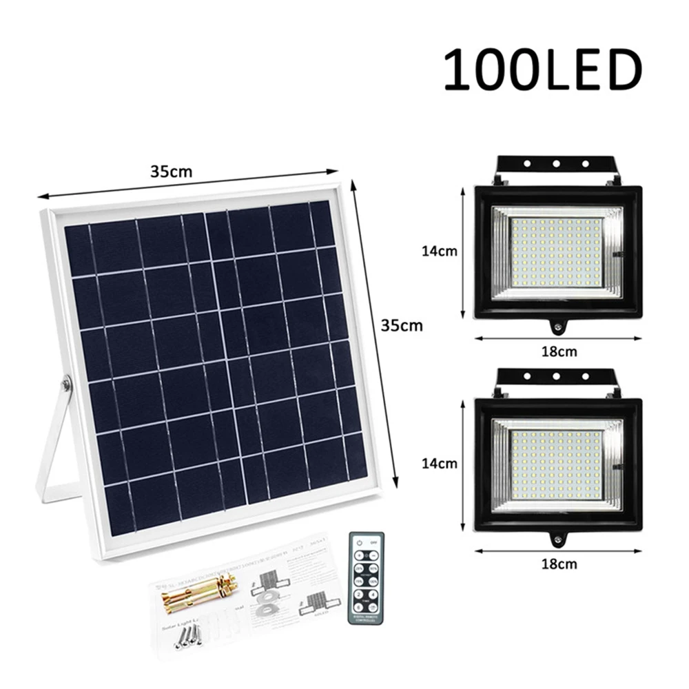 100LED Smuxi «2 в 1» из 2 предметов 30/60/80/100 светодиодный солнечный светильник s на открытом воздухе с пультом дистанционного управления Управление Водонепроницаемый супер яркий светодиодный Солнечный прожектор светильник Настенный светильник - Испускаемый цвет: 100LED