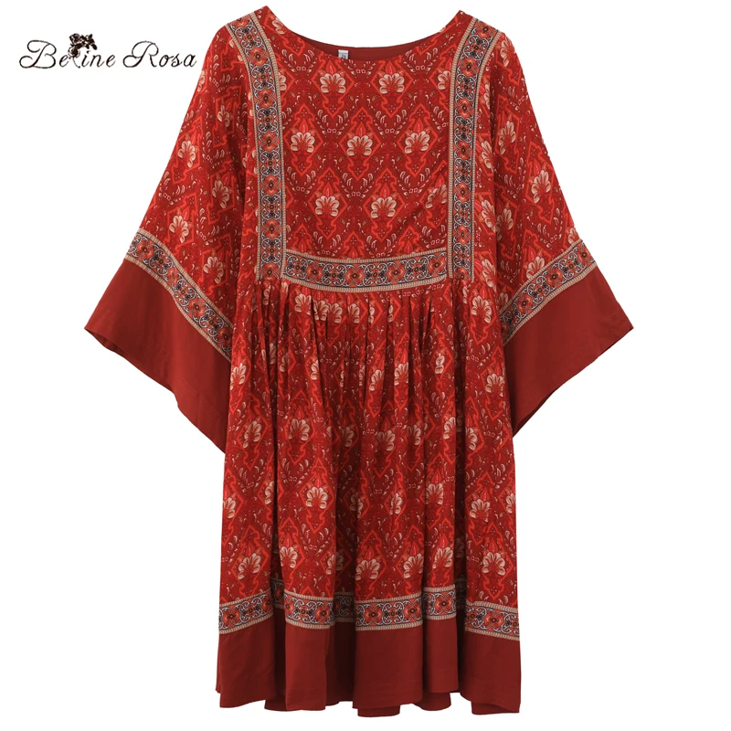 BelineRosa 2019 Women's Bohemian Dresses Retro Palace Style Red Large Size Dress Big Sizes Women Clothing XMR00099 | Женская одежда
