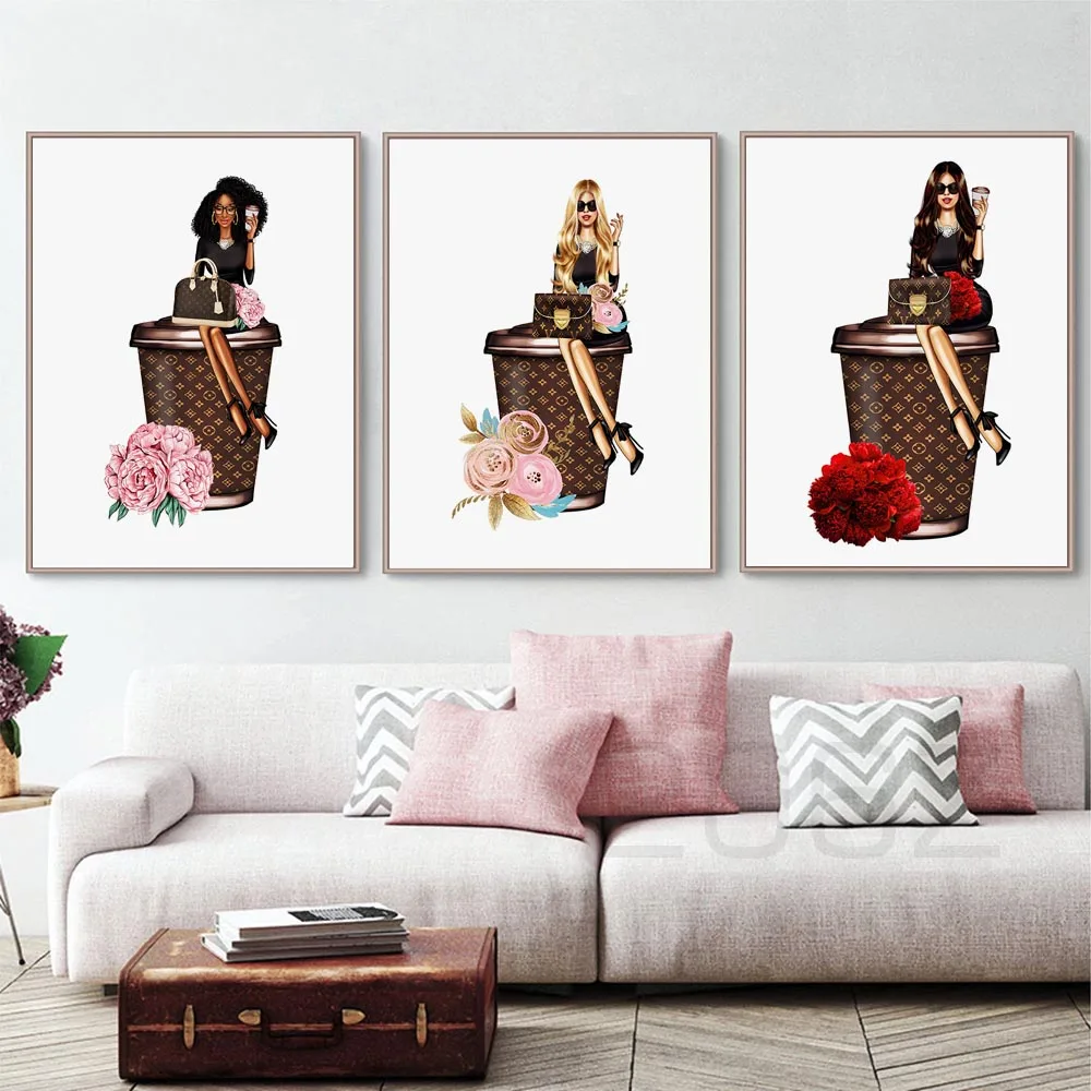 Модная настенная Художественная печать на холсте цветок девушки Парижская