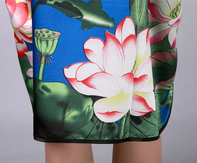 

Summer Now Fashion Blue Female Faux Silk Robe Mujer Pijama Chinese Style Ladies' Sleepwear Bath Gown Water Lily One Size S0104-A