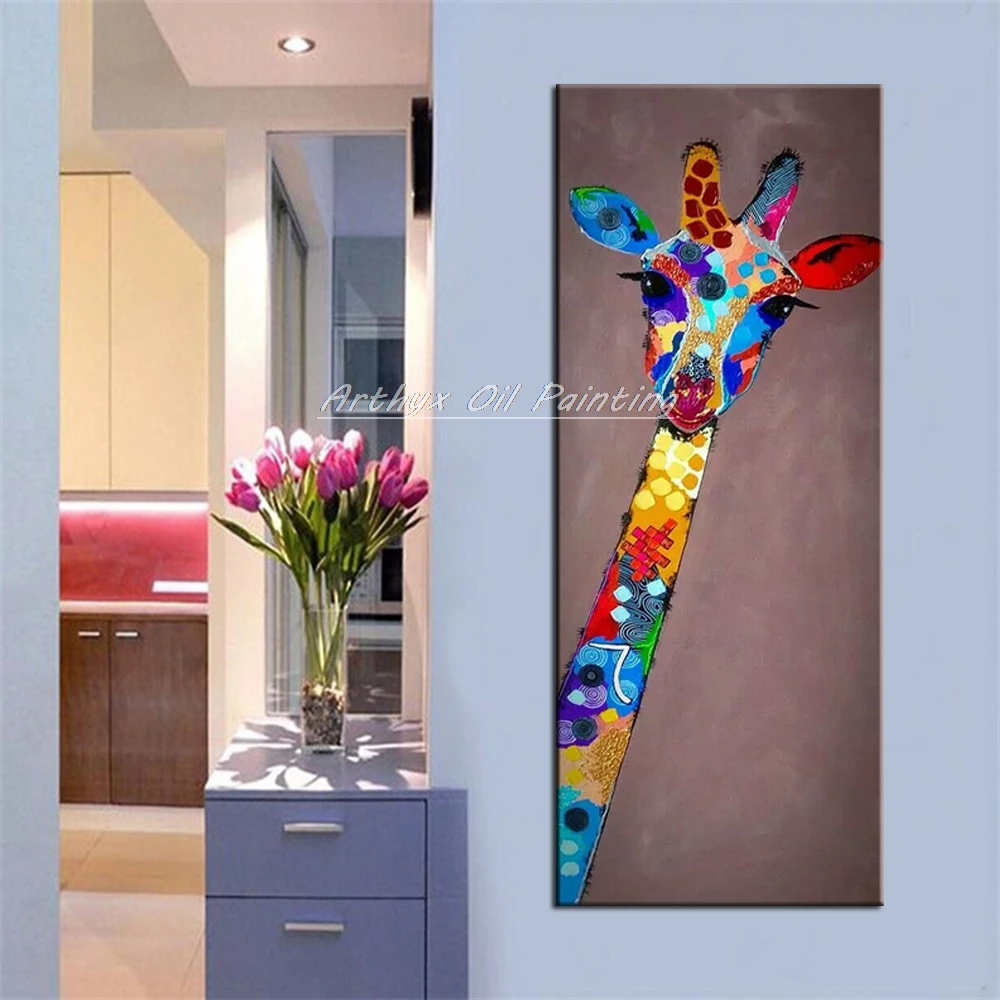Абстрактная картина маслом с жирафом Arthyx ручная роспись животное холст