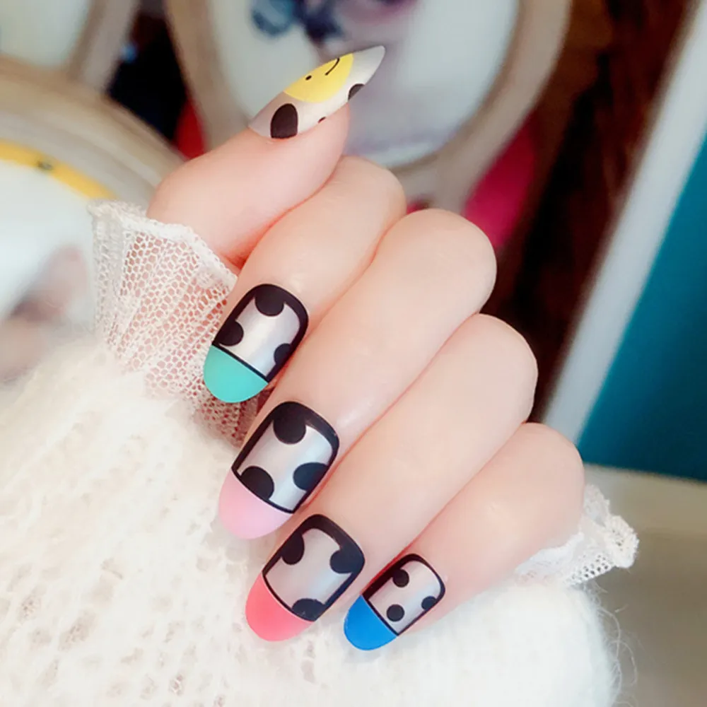 24 шт. матовые накладные ногти в горошек|Накладные ногти| |