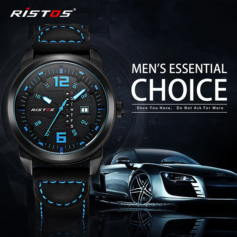 RISTOS Топ люксовый бренд мужские спортивные военные кварцевые часы Мужские