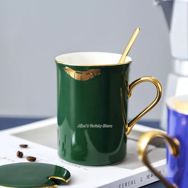 

Modern Cup with Lid Line pattern Teacup Gilded Mug Golden Ceramic Mug Porcelain Coffee Mug Milk Cup gilding Mug gold-plating Cup