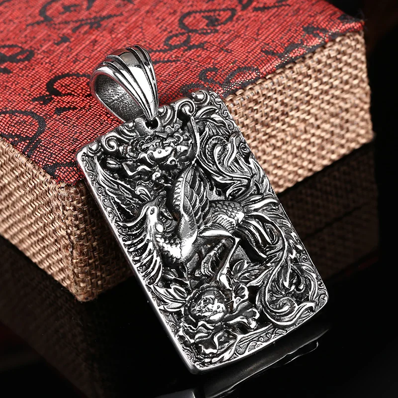 Ethnic Men Jewelry Necklace Pendants For A Chinese Phoenix Titanium Steel Carved Ornaments Personality Pendant BP8-160 | Украшения и