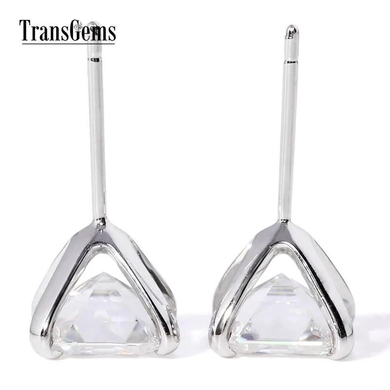 Transgems золотые серьги Cneter 2ct 7X7 мм F Цвет Ашер резки Муассанит всего 4CTW 14 К 585 белое