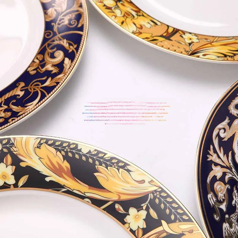 Обеденная тарелка высшего качества из костяного фарфора с золотыми краями
