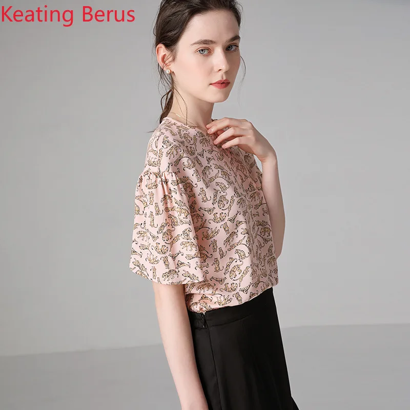 100% шелк женская летняя футболка с короткими рукавами сексуальные шарф принтом