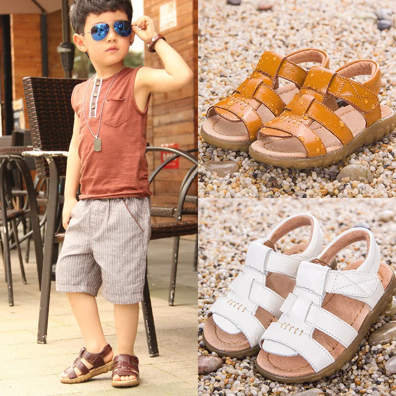 Летняя обувь для мальчиков детская кожаные детские сандалии хорошего качества