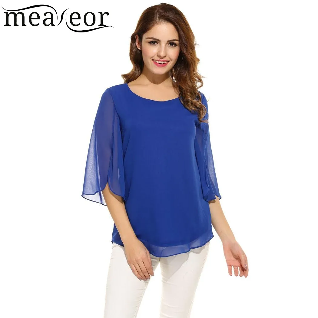 Meaneor Camiseta топы Blusa Женские повседневные 3/4 рукав o образный вырез сплошной