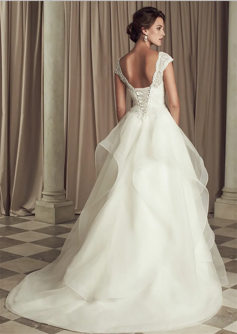 Халат Де Mariage Новый Cap Рукава Line Органзы Vestidos De Noiva Милая Часовня Поезд Аппликации