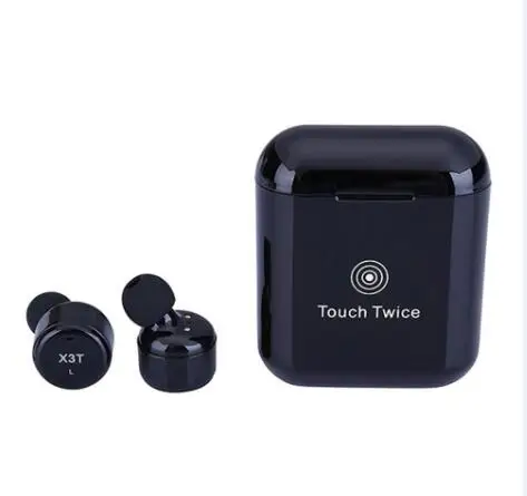 black Новая усовершенствованная X3T touch Управление True Беспроводной Bluetooth наушники мини спортивные наушники с зарядки чехол для смартфона - Цвет: black