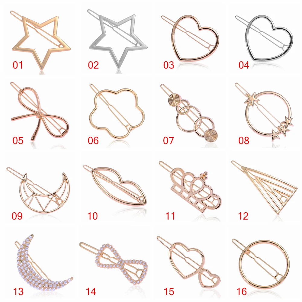 1PC Fashion Simple Women Hollow Geometric Metal Hair Clip Triangle Moon Circle Alloy Hairpin Hairgrip Styling Accessories | Красота и