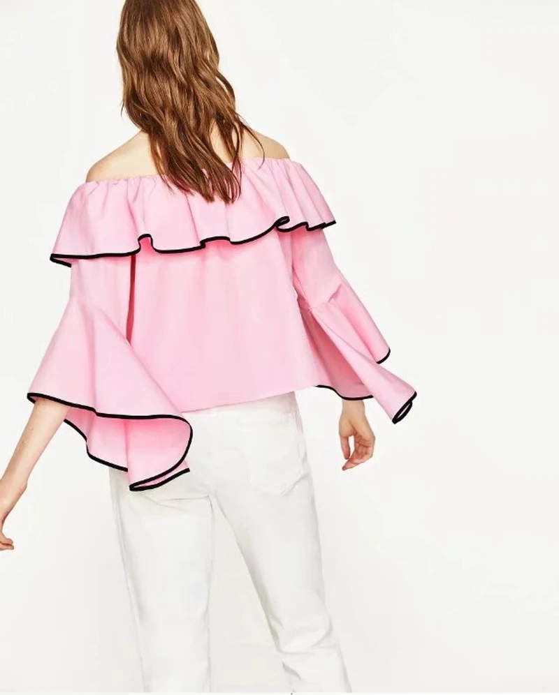 YVYVLOLO 2019 Brand Blouse Women Shirt Summer Sexy Off shoulder Tops Female Pink blue Chiffon Laminated sleeves Shirts blusas | Женская