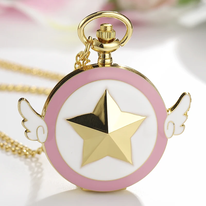 Винтаж Япония Аниме Cardcaptor Сакура карманные часы ожерелье для женщин Кварцевые брелок часы цепь кулон дети милый подарок девочка ребенок