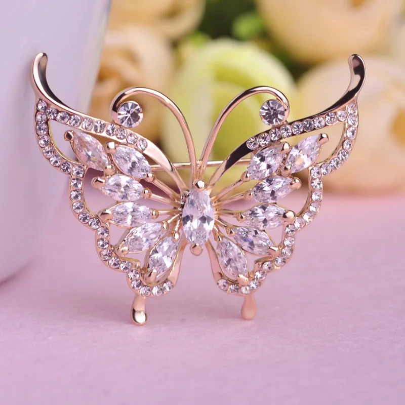 FUNMOR Delicate Butterfly Shape Brooch CZ Zircon Crystal Animal Insect Brooches For Women Girls Collar Clips Scarf Buckle Badge | Украшения
