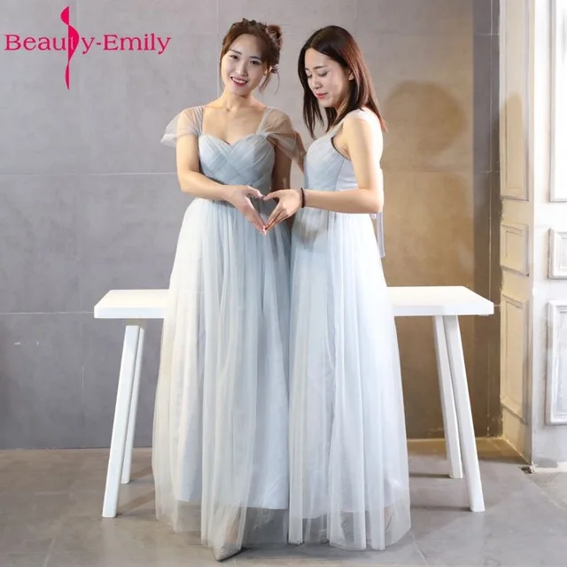 light grey Длинные розовые платья подружки невесты трапециевидные платья без рукавов со шнуровкой и открытыми плечами для свадебной вечеринки для девочек - Цвет: light grey