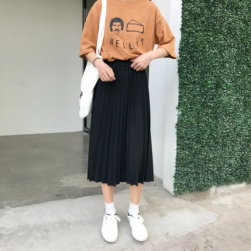 Женская плиссированная юбка средней длины А силуэта с высокой талией в Корейском