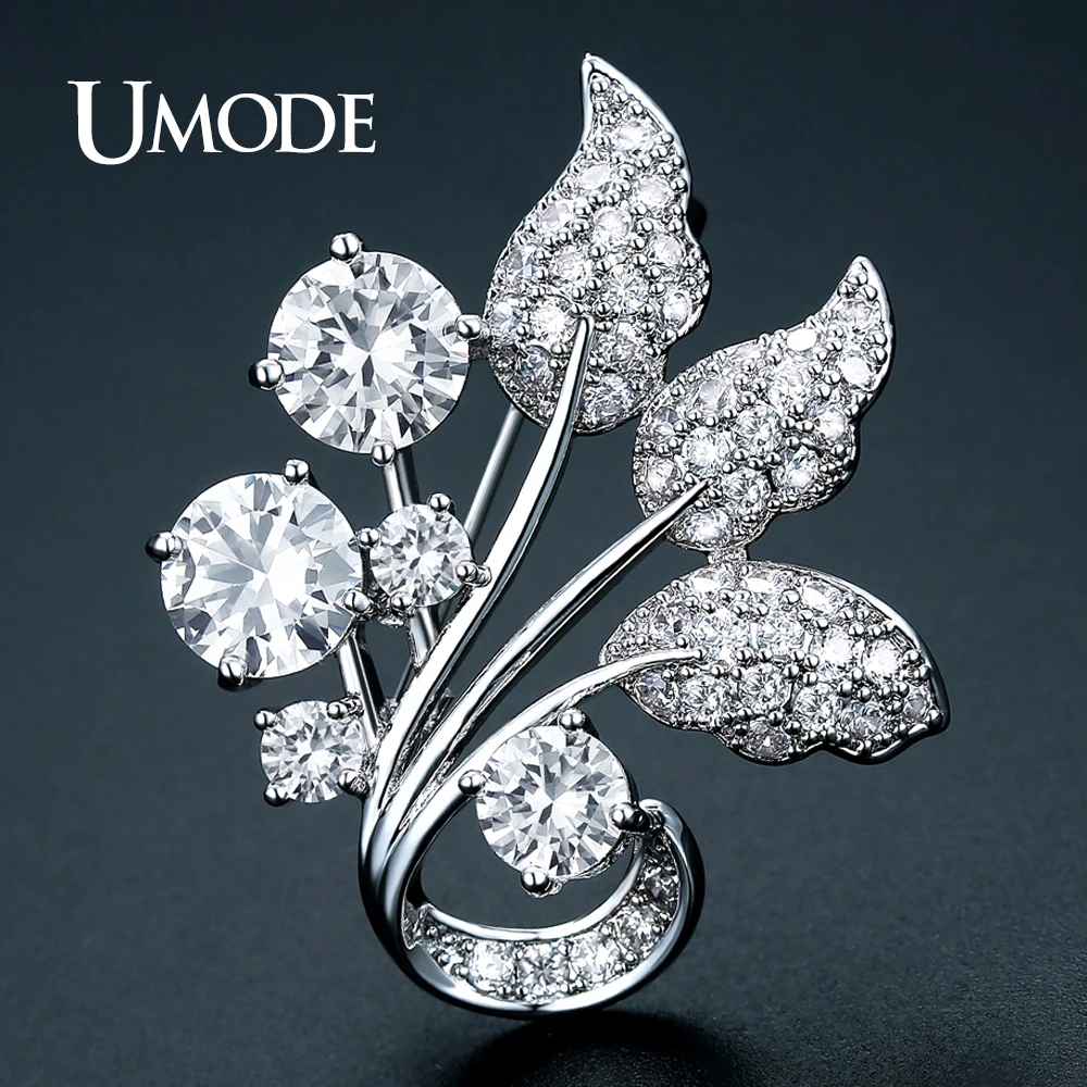 

UMODE New Luxury Zircon CZ Crystal Flower Brooch Pin for Women Wedding Party Banquet Brooches Christmas Gift UX0039