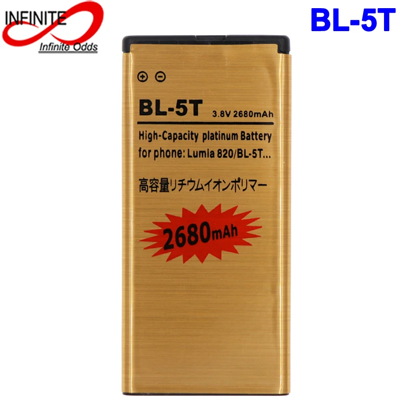 

BL-5T 2680mAh Высококачественная Золотая батарея для NOKIA Lumia 820 820T
