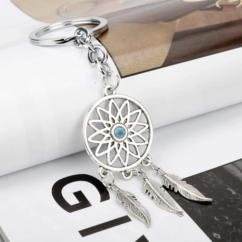 Фильм Dreamcatchers цепочка для ключей Boho перо из листьев и кисточек сплав брелок