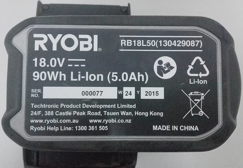 Используется Ryobi RB18L50 18 В 5.0ah Перезаряжаемые литий-ионный Батарея для Мощность