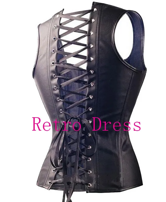 Сексуальный черный корсет из искусственной кожи на молнии в стиле стимпанк