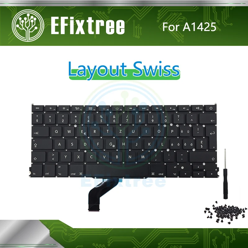 

New Swiss Keyboard For Macbook Pro Retina 13" A1425 Layout Keyboard With Screwdriver Screws EMC 2557 2672 Late 2012 Early 2013