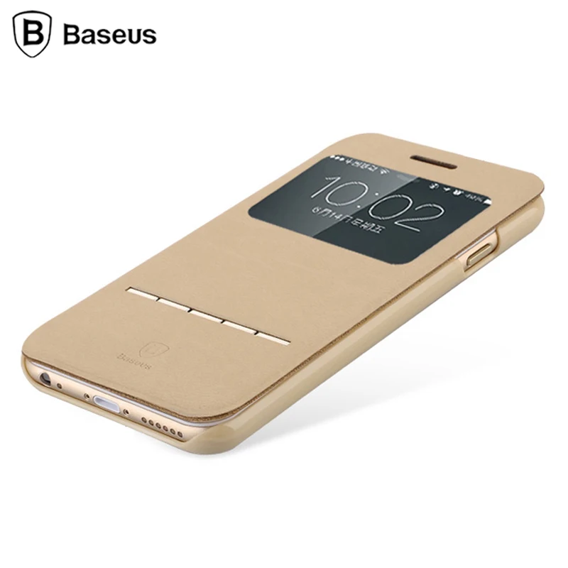 Genuine Baseus Terse Leather Window View Case For iPhone 6 4.7 inch Flip Cover With Holder Smart Touch Slim Stand |