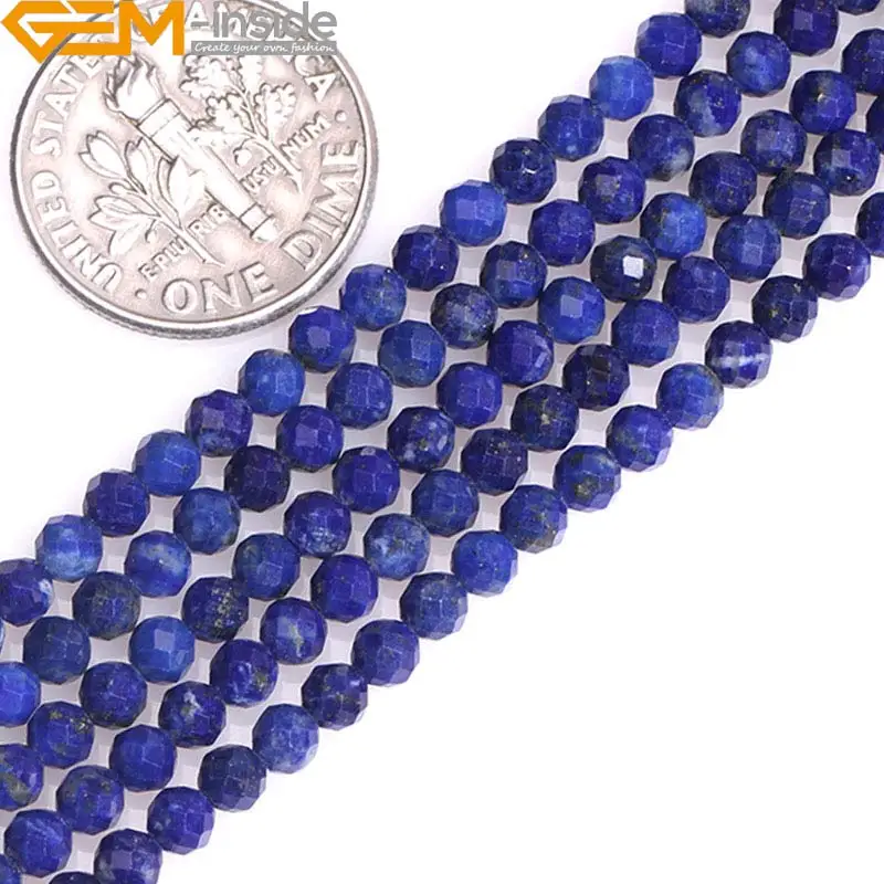 Круглые граненые бусины 2/3/4/5 мм натуральный голубой ляпис-лазурит