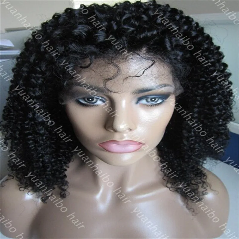 Cheap 8A virgin peruvian curly wig 10-32in natural hairline lace front 130% density kinky for black women |