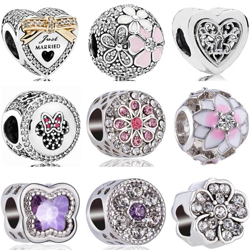 Btuamb Hot Sale Crystal Enamel Heart Bow Butterfly Tree Crown Flower Charms Beads Fit Pandora Bracelets for Women Making Jewelry | Украшения