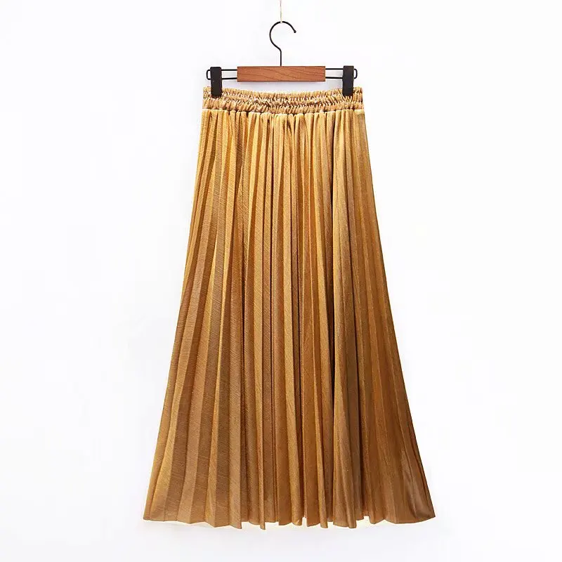 Spring and Autumn High Waist Pleated Skirt Solid Color Elastic Causal Plus Size S-2XL | Женская одежда