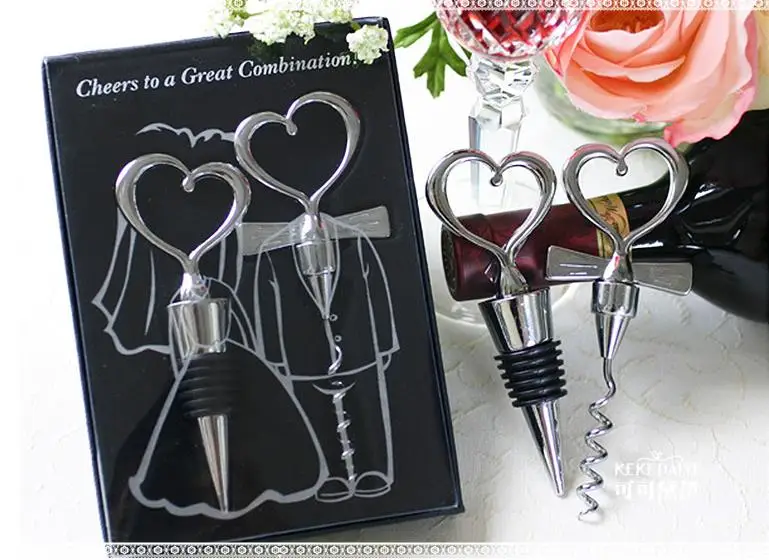 100 шт. (50 наборов)/партия в форме сердца комбинированных открывашек для винных