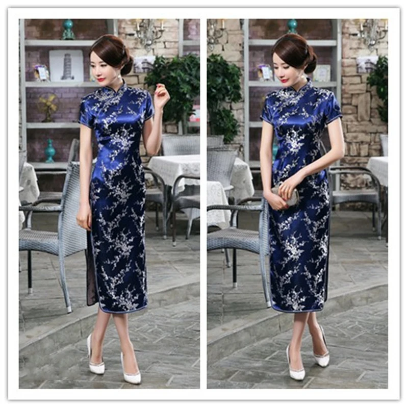 17 цветов китайские традиционные костюмы Женское облегающее платье Cheongsam Tang костюм Дракон и Феникс раскол платье сексуальное кимоно